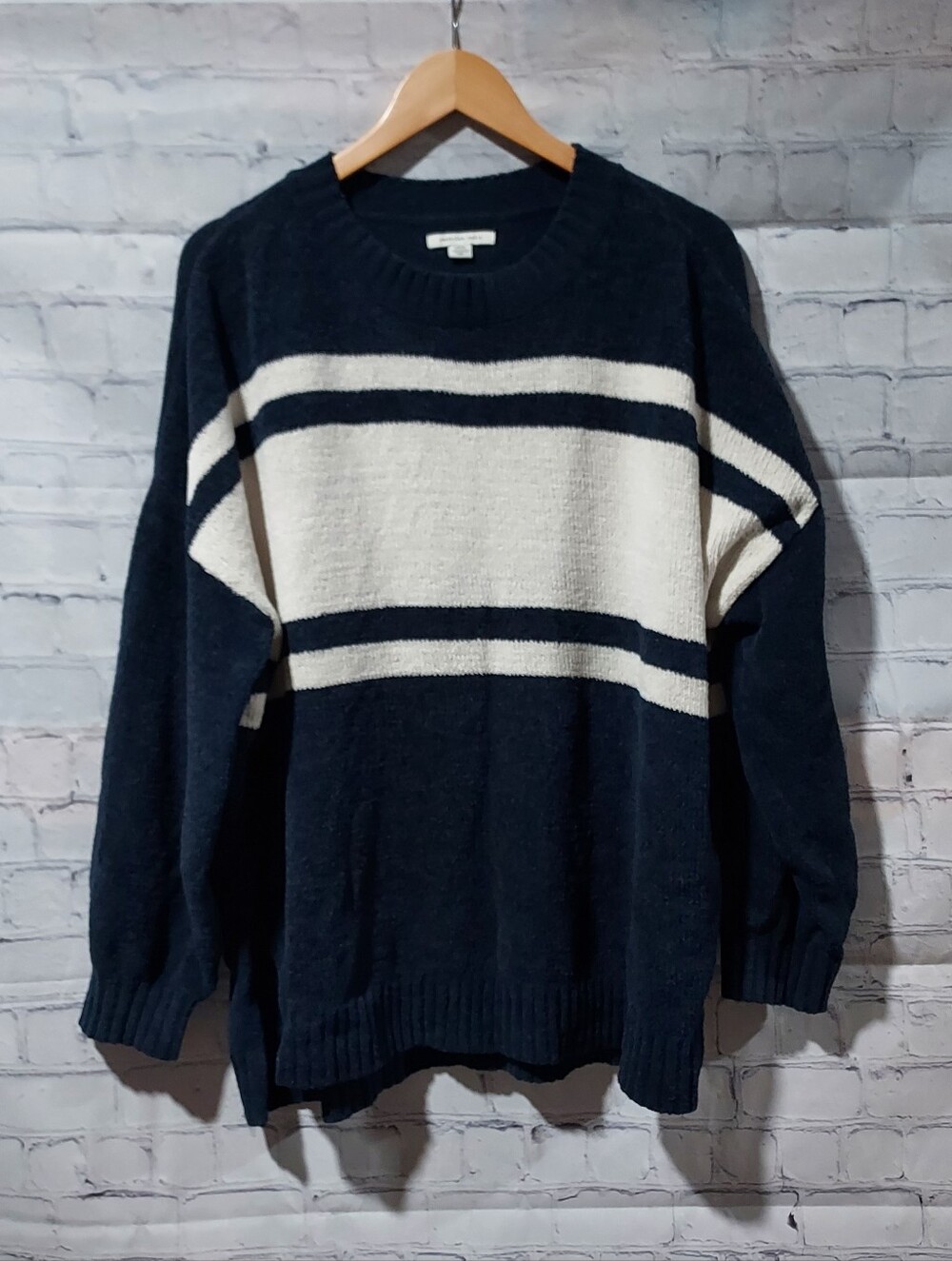 American Eagle M Knit Sweater Navy Color Block Nordic Soft Ski